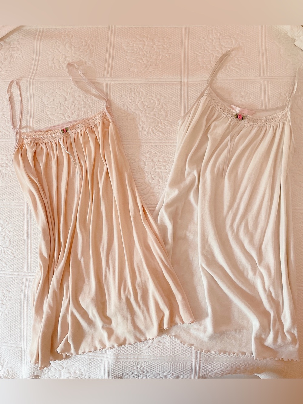 ྀིྀིྀིྀིྀི vintage victoria’s secret rosette cotton babydoll slip dress set